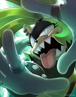 5_fingers anthro biped black_bracelet black_clothing black_nose black_shirt black_topwear blue_eyes bottomwear bracelet clothed clothed_anthro clothed_female clothing crouching ear_piercing ear_ring female fingers front_view fully_clothed fully_clothed_anthro fully_clothed_female gloves green_ears green_hair hair handwear jewelry looking_at_viewer open_mouth open_smile pants piercing pink_tongue ponytail ring ring_(jewelry) ring_piercing sharp_teeth shirt sleeveless_shirt smile solo studded_bracelet studded_jewelry studs teeth tongue tongue_out topwear white_clothing white_gloves white_handwear yellow_bottomwear yellow_clothing yellow_pants bleachedhart idw_publishing sega sonic_the_hedgehog_(comics) sonic_the_hedgehog_(idw) sonic_the_hedgehog_(series) surge_the_tenrec afrosoricid mammal tenrec 2022 absurd_res digital_media_(artwork) hi_res signature