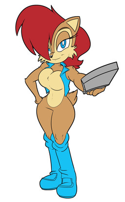 anthro big_breasts blue_eyes boots breasts cheek_tuft clothing eyelashes facial_tuft featureless_breasts female footwear hair hand_on_hip holding_object looking_at_viewer red_hair scut_tail shoes short_tail smile solo tail thick_thighs topwear tuft vest wide_hips cleandrips archie_comics sega sonic_the_hedgehog_(archie) sonic_the_hedgehog_(comics) sonic_the_hedgehog_(series) sally_acorn chipmunk ground_squirrel mammal rodent sciurid hi_res