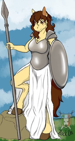 anthro armor brown_eyes brown_hair cloud detailed_background female hair holding_melee_weapon holding_object holding_polearm holding_shield holding_spear holding_weapon hooves looking_at_viewer melee_weapon outside pauldron polearm rock shield smile solo spear warrior weapon rockonvelzmor minerva_(pammely_sourimoor) equid equine mammal 2021 hi_res