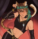 blush brown_hair clothing crop_top eyelashes hair jaguar_spots lips male midriff navel shirt smile solo tail topwear velo_agogo nu:_carnival eiden_(nu:_carnival) animal_humanoid felid felid_humanoid humanoid jaguar_humanoid mammal mammal_humanoid pantherine pantherine_humanoid hi_res