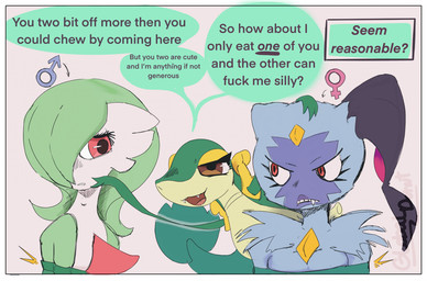 angry anthro bound dialogue dominant dominant_female eyeshadow female female/female forced fur group implied_permanent makeup male male/female nervous nude open_mouth profanity simple_background size_difference smaller_pred speech_bubble submissive text timid trapped trio unwilling_prey globaldonut34 nintendo pokemon abashi_(globaldonut34) eira_(globaldonut34) gardevoir generation_3_pokemon generation_5_pokemon generation_8_pokemon pokemon_(species) sneasler snivy comic digital_media_(artwork) english_text hi_res