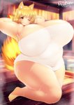 belly big_breasts blonde_hair blush breasts clothed clothing curvy_figure detailed_background female fluffy fluffy_tail fur glistening glistening_body glistening_breasts glistening_hair glistening_skin hair hands_behind_head hot_spring huge_breasts hyper hyper_breasts inner_ear_fluff kneeling light_body light_skin looking_at_viewer monotone_hair one_eye_closed onsen overweight overweight_female overweight_humanoid pose smile solo steam tail thick_thighs tight_clothing towel towel_only translucent translucent_clothing tuft voluptuous water wet wide_hips wink yellow_body yellow_eyes yellow_fur kyosuke_fujiwara animal_humanoid canid canid_humanoid canine canine_humanoid fox_humanoid humanoid mammal mammal_humanoid hi_res pinup