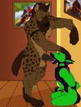 animal_genitalia anthro anthro_on_anthro anthro_penetrated anthro_penetrating anthro_penetrating_anthro balls blue_body blue_fur brown_body brown_fur brown_hair brown_penis duo erection eyes_closed facial_spots fangs fur genitals green_body green_eyes green_fur green_sheath hair hand_behind_back hand_on_head inside kneeling looking_up male male/male male_penetrated male_penetrating male_penetrating_male markings nude open_mouth oral oral_penetration penetration penis penis_in_mouth pink_tongue red_penis sex sheath spots spotted_arms spotted_back spotted_body spotted_face spotted_fur spotted_legs standing tan_balls tan_body tan_fur teeth tongue tongue_out unbreakable-warrior canid hyena mammal hi_res