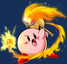 ambiguous_gender fire hammer not_furry open_mouth simple_background solo tools transparent_background teevo kirby_(series) nintendo kirby alien waddling_head 2015 alpha_channel hi_res