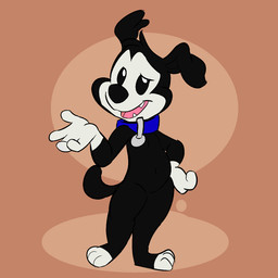 4_fingers anthro belly black_body black_fur black_nose blue_collar collar collar_tag fingers fur hand_on_hip humanoid_hands looking_at_viewer male open_mouth orange_background pink_tongue simple_background smile solo standing tongue toony wearing_collar white_body white_fur young sleepyly luca_(sleepyly) canid canine canis domestic_dog inkblot mammal 1:1 hi_res