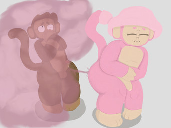 anthro balls covering covering_face duo fart fart_cloud fart_fetish farting_on_face fungus genitals male male/male orgasm penis pink_fart_cloud skattapookie elemental_creature fungi_fauna haplorhine mammal monkey primate hi_res
