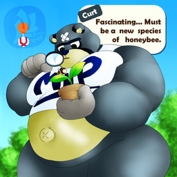 anthro balloon bandage belly box clothing container duo eyebrows fur gift_box highlights_(coloring) inflatable kemono magnifying_glass male micro moobs navel outie overweight overweight_anthro overweight_male sapling shirt simple_background size_difference text topwear unibrow fujiyama_samoyed animal_crossing nintendo bumble_beans_(fujiyamasamoyed) curt_(animal_crossing) arthropod bear bee canid canine hybrid hymenopteran insect mammal raccoon_dog tanuki 1:1 english_text hi_res shaded soft_shading watermark