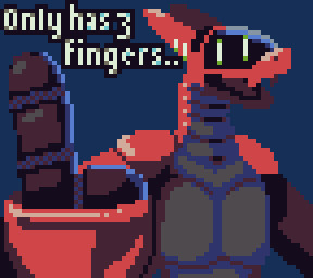 3_fingers ambiguous_gender anthro black_body black_skin fingers foreshortening gesture green_eyes hand_gesture looking_at_viewer machine middle_finger open_mouth red_body red_skin shoulder_pads smile solo text tongue ada.tv bevy_(ada.tv) android robot robot_anthro synth_(vader-san) alpha_channel bust_portrait digital_media_(artwork) english_text lineless low_res pixel_(artwork) portrait shaded nonbinary_(lore)