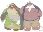 anthro belly big_belly bottomwear brown_body clothing group kemono male moobs navel nipples overweight overweight_male shorts tattoo harumuname lifewonders tokyo_afterschool_summoners gyobu_(tas) kimun_kamui_(tas) bear canid canine mammal raccoon_dog tanuki 2024 4:3 hi_res