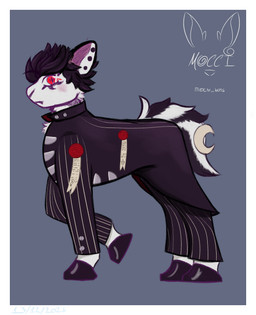 black_clothing black_hair blush bottomwear clothed clothing feral fully_clothed fur hair hooves looking_at_viewer male pants purity_seal red_eyes simple_background solo standing stripes tail text topwear tuft white_body mochi_buns hasbro my_little_pony mythology fan_character equid equine horse mammal mythological_creature mythological_equine pony vampire 2026 absurd_res dated digital_media_(artwork) hi_res signature