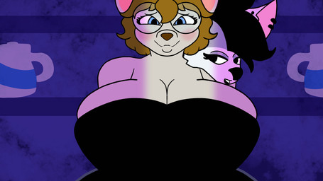 big_breasts bouncing_breasts breasts clothing dress duo eyewear female glasses huge_breasts undressing_another inkyproduction canid canine canis fox mammal mouse murid murine rodent wolf 16:9 animated hi_res widescreen