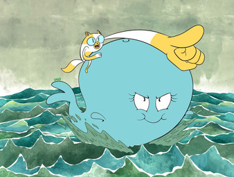 5_fingers anthro blue_body blue_sclera blue_skin determined duo elastic_body female feral fingers gesture grey_sky hand_gesture mouth_closed on_model open_mouth pointing riding riding_on_back sea sky smile stretched_arm voice_actor_joke water cartoonbudartz adventure_time cartoon_network fionna_and_cake_(franchise) the_marvelous_misadventures_of_flapjack bubbie_(flapjack) cake_the_cat aquatic cetacean domestic_cat felid feline felis mammal whale 2023 crossover english_description hi_res signature