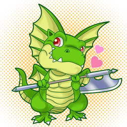 3_fingers 4_toes anthro axe chibi claws fangs feet female fingers green_body head_wings heart_symbol hearts_around_head looking_aside membrane_(anatomy) membranous_wings pointy_ears sharp_teeth smile teeth toes toony unusual_wing_placement white_claws wings jagacchi33 dragon_quest dragon_quest_vi mythology square_enix lizzie_(dragon_quest) dragon hacksaurus mythological_creature mythological_scalie scalie 1:1