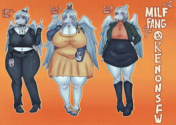 alternate_costume alternate_universe anthro big_breasts blue_body blue_scales breasts clothed clothed_anthro clothed_female clothing eyeshadow feathered_wings feathers female front_view grey_body grey_feathers grey_hair hair huge_breasts long_hair makeup mature_anthro mature_female non-mammal_breasts scales short_hair solo text thick_thighs wide_hips wings kenonsfw cavemanon_studios goodbye_volcano_high ko_op_(game_developer) snoot_game fang_(gvh) prehistoric_species pterosaur reptile scalie artist_name character_name english_text full-length_portrait hi_res multiple_images portrait