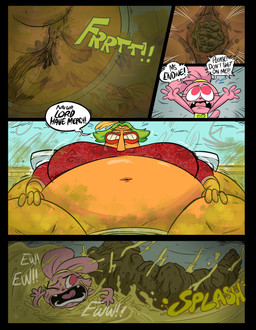 anthro belly big_belly bodily_fluids clenched_teeth clothed clothed_female clothing covered_in_urine dialogue duo fart fart_cloud fart_fetish farting_female farting_on_another feces female female_farting fully_clothed fully_clothed_female fur genital_fluids genitals green_hair grossed_out hair hairy_vulva huge_belly large_objects larger_female lips macro macro_female navel obese obese_anthro obese_female oblivious orange_body orange_lips overweight overweight_anthro overweight_female pink_body pink_eyes pink_fur piss_pool pooping pooping_on_another pubes red_lips size_difference smaller_female speech_bubble suffering teeth text thick_lips toilet urine urine_pool urine_pooling vulva yelling young young_anthro young_female happypokeyboy cartoon_network chowder_(series) ms._endive panini_(chowder) animal_humanoid anteater anteater_humanoid domestic_cat elephant elephantid felid feline felis humanoid hybrid lagomorph leporid mammal mammal_humanoid pilosan pilosan_humanoid proboscidean rabbit xenarthran xenarthran_humanoid 2025 absurd_res comic english_text hi_res