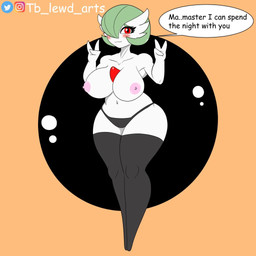 3_fingers big_breasts blush breasts clothing female fingers legwear master nipples non-mammal_nipples panties pink_nipples red_eyes small_waist solo stockings text thick_thighs underwear white_body wide_hips tibbs nintendo pokemon gardevoir generation_3_pokemon humanoid pokemon_(species) 1:1 english_text