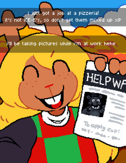 anthro blonde_hair brown_body brown_fur checkered checkered_clothing checkered_topwear clothing female freckled_face freckles fur hair newspaper pattern_clothing pattern_topwear teeth text topwear asepriterico deltarune five_nights_at_freddy's scottgames undertale_(series) freddy_(fnaf) noelle_holiday bear deer mammal absurd_res english_text hi_res