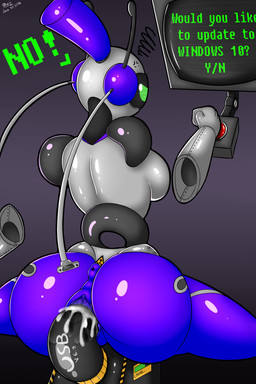 anus bodily_fluids breasts butt cord cum cum_in_vagina cum_inside dialogue female genital_fluids genitals green_eyes machine not_furry pushbutton side_boob solo text vulva conditional_dnp quin-nsfw blittany humanoid robot 2016 2:3 absurd_res digital_media_(artwork) english_text hi_res