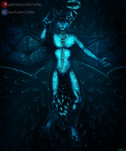 air_bubble fangs fluffy fluffy_tail green_eyes lying male nude outstretched_arm plant raised_arm solo spread_wings tail teeth underwater water wings conditional_dnp ratte ko-fi patreon bat mammal 2026 absurd_res hi_res signature