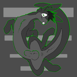 animal_genitalia anus balls black_hair buckteeth cheek_tuft drakeler facial_tuft feral genitals green_highlights green_pupils hair highlights_(coloring) inner_ear_fluff looking_at_viewer lying male on_back otter_tail pupils rabbit_ears sheath solo spread_legs spreading tail teeth tuft dankeler hybrid lagomorph leporid mammal mustelid otter rabbit