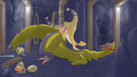 big_penis blush detailed_background duo egg female genitals larger_female male male/female open_mouth penetration penile penis sex size_difference smaller_male tail tongue tongue_out yellow_body burningjackal nintendo pokemon ampharos aron generation_2_pokemon generation_3_pokemon generation_5_pokemon haxorus pokemon_(species) 16:9 digital_media_(artwork) hi_res widescreen