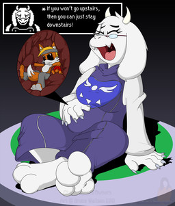 anthro barefoot black_background blonde_hair claws clothed clothing delta_rune_(emblem) dialogue duo eyewear fangs feet female female_pred fur glasses hair horn inside_stomach internal macro micro mouth_shot open_mouth oral_vore orange_body orange_fur organs robe simple_background sitting soles solo_focus stomach symbol tail tail_between_legs teeth text tongue uvula vore white_body white_fur trowelhands sega sonic_the_hedgehog_(series) undertale undertale_(series) toriel boss_monster_(undertale) bovid canid canine caprine fox mammal 2015 digital_media_(artwork) english_text hi_res watermark
