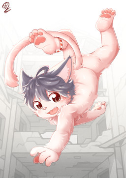 4_fingers 4_toes ahoge anthro bent_legs blue_body blue_fur blush butt claws fangs feet fingers fur hair happy looking_at_viewer male nude_male open_mouth pawpads solo tail teeth toes tongue tongue_out white_body white_fur young young_anthro young_male xiao_weiba xiaoyi domestic_cat felid feline felis mammal 2025 absurd_res chinese_description hi_res