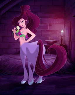 alternate_species barely_visible_breasts bedroom_eyes bottomless breasts candle clothed clothing feathering female fetlocks flower fur hair hay hay_bed holding_flower holding_object hooves inside long_hair looking_at_viewer narrowed_eyes plant ponytail purple_eyes purple_hair seductive smile solo split_form standing tail taurified topwear topwear_only nippy13 disney disney's_hercules european_mythology greek_mythology mythology megara centaur equid equid_taur humanoid_taur mammal mammal_taur taur