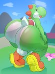 anthro balls big_balls big_butt big_penis blush body_blush bubble_butt butt butt_blush clothing erection footwear genitals green_body huge_butt hyper hyper_butt looking_at_viewer looking_back looking_back_at_viewer male nude penis presenting presenting_hindquarters rear_view shell shoes smile solo tongue tongue_out zetamath mario_bros nintendo green_yoshi yoshi 2023 absurd_res digital_media_(artwork) hi_res