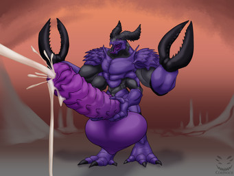 anthro ball_clench balls big_balls big_muscles big_penis bodily_fluids clenching_balls cum cumshot ejaculation excessive_cum excessive_genital_fluids expansion genital_expansion genital_fluids genitals growth hand_on_penis horn huge_balls huge_muscles huge_penis hyper hyper_balls hyper_genitalia hyper_muscles hyper_penis looking_pleasured macro male masturbation multi_arm multi_eye multi_limb muscular muscular_male penile penis penis_expansion pincers retracted_balls ridged_penis scrotum_flap solo tongue tongue_out corinoch_(artist) corinoch arthropod demon glabrezu 4:3 hi_res