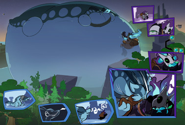 air_inflation backpack belly big_belly black_outline blimp_fruit_(super_mario_galaxy_2) blue_body bodily_fluids drooling huge_belly hyper hyper_belly hyper_inflation inflation outline plant saliva shadow silhouette sunken_limbs tree areoants palworld pocketpair chillet pal_(species) sootseer_(pal) 2026 hi_res sequence