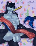 2_penises abs animal_genitalia animal_penis anthro balls big_balls big_flare big_penis blue_body blue_fur blue_hair blue_sclera blue_skin confetti countershade_arms countershade_balls countershade_face countershade_genitalia countershade_legs countershade_torso countershading equine_genitalia equine_penis fangs flared_penis fur genitals green_eyes hair hands_on_legs hands_on_thighs huge_penis looking_at_viewer male medial_ring multi_genitalia multi_penis multicolored_penis muscular muscular_male party_horn pecs penis pink_penis sitting solo tail teeth two_tone_penis urethra urethral_fossa vein veiny_penis nsfowork mythology derwyn_(nsfowork) canid canine canis dragon hybrid mammal mythological_creature mythological_scalie scalie wolf absurd_res hi_res