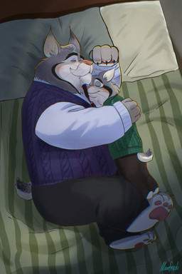 age_difference anthro bed clothing cuddling duo facial_hair fur furniture grey_body grey_fur male male/male mature_male mustache necktie older_male pawpads simple_background sleeping sweater topwear vest whiskers younger_male manfred_chan7 disney zootopia milton_lynxley pawbert_lynxley felid feline lynx mammal hi_res father_(lore) father_and_child_(lore) father_and_son_(lore) parent_(lore) parent_and_child_(lore) parent_and_son_(lore) son_(lore)