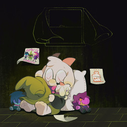 2_horns 3_toes anthro barefoot blinds blush blush_lines clothed clothed_anthro clothed_male clothing drawing_(object) ear_blush eyes_closed eyewear feet floppy_ears fur glasses hat head_tuft headgear headwear holding_clothing holding_hat holding_headgear holding_headwear holding_object holding_plushie horn inside lying male nose_blush on_back on_ground paws pillow pink_horn plantigrade plushie sleeping soles solo toes tuft wearing_glasses white_body white_fur window ache13337003 deltarune undertale_(series) kris_dreemurr ralsei susie_(deltarune) bovid caprine darkner goat mammal 1:1 2025 digital_drawing_(artwork) digital_media_(artwork)