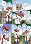 anthro blonde_hair canid canine chochi clothing comic dialogue digital_media_(artwork) dipstick_tail duo english_text fox hair human inviting jacket lovely_pets male mammal markings mike_blade necktie plant solo_focus tail tail_markings text topwear tree