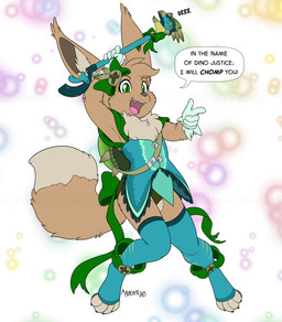 accessory anthro biped black_nose bow_ribbon brown_body brown_eyes brown_fur claws clothed clothing dialogue digitigrade dipstick_tail female fluffy fluffy_tail front_view fur furgonomics gloves grey_clothing grey_legwear grey_stockings hair_accessory hair_bow hair_ribbon handwear head_tuft holding_object holding_wand inner_ear_fluff legwear magical_girl_outfit markings neck_tuft open_mouth ribbons simple_background solo speech_bubble stockings tail tail_accessory tail_bow tail_markings tail_ribbon teeth text toe_claws tongue tuft wand white_clothing white_gloves white_handwear white_inner_ear_fluff white_markings young young_anthro young_female malachyte nintendo pokemon tahla_(tahla) eevee generation_1_pokemon pokemon_(species) 2025 english_text hi_res
