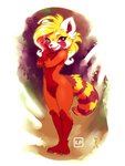 4_fingers 4_toes ailurid anthro blush breasts claws feet female fingers fur hi_res karol_pawlinski looking_at_viewer mammal navel nude pawpads red_body red_eyes red_fur red_panda smile solo toe_claws toes whiskers