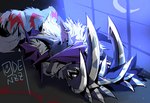 anthro blade claws feral fur grey_body grey_fur lying male mask moon night on_front sky sleeping solo star starry_sky odenzzi bandai_namco digimon digimon_(species) sangloupmon