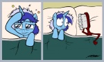 after_brushie bed brush female feral furniture horn hungover morning_after on_bed toothbrush tousled under_covers willdrawforfood1 brushie_brushie_brushie friendship_is_magic hasbro my_little_pony mythology minuette_(mlp) animate_inanimate equid equine mammal mythological_creature mythological_equine unicorn comic