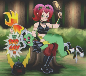 angry bodily_fluids boots butt butt_slap choker clothed clothing corporal_punishment dialogue dominant dominant_female duo exclamation_point female footwear forest forest_background freckles gloves green_body green_eyes hair hand_on_back handwear horn humanoid_pointy_ears jewelry lava midriff navel necklace paddle paddling panties panties_down partially_clothed pink_sclera pinned plant pointy_ears punishment red_hair reddened_butt restrained_arms restrained_wrists shoes sitting sitting_on_log slap sneakers spank_marks spank_marks_on_ass spanked_butt spanking spanking_paddle submissive submissive_female tears text tree underwear underwear_down white_clothing white_panties white_underwear donkeysonic disney wander_over_yonder lord_dominator alien alien_humanoid humanoid english_text