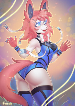 anthro black_latex blue_body blue_claws blue_clothing blue_eyelashes blue_eyes blue_fur blue_latex blush bodysuit breasts butt claws clothed clothing eyelashes female fingers fur hair handwear latex latex_clothing latex_handwear latex_legwear latex_skinsuit latex_stockings legwear looking_at_viewer markings multicolored_body multicolored_fur open_mouth pink_body pink_hair pink_nose skinsuit smile solo sparkles standing stockings swimwear tail text thick_thighs tight_clothing tongue tuft two_tone_body two_tone_fur white_body white_eyes white_fur orriven nintendo pokemon eeveelution generation_6_pokemon mammal pokemon_(species) sylveon 2025 artist_name colored digital_drawing_(artwork) digital_media_(artwork) english_text hi_res portrait shaded three-quarter_portrait