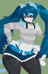 blue_body blue_fur blue_hair choker clothing femboy freckles fur hair jewelry male necklace red_eyes solo tail wide_hips juzztie razplus blizbel_blueberry felid feline felis mammal wildcat 2023 hi_res