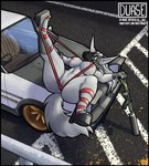 anthro big_breasts big_butt bikini bikini_pull black_border border breasts butt car clothed clothing clothing_pull curvy_figure female fingerless_gloves footwear fur gas_mask genitals gloves gun handwear high-angle_view high_heels humanoid_genitalia humanoid_pussy lying lying_on_car mask navel nipples on_back on_hood one-piece_swimsuit outside parking_lot partially_clothed platform_footwear platform_heels pussy ranged_weapon rifle sg_553 shoes silencer sling_bikini sling_bikini_pull solo swimwear swimwear_pull text thick_thighs two-piece_swimsuit vehicle voluptuous weapon white_body white_fur duase initial_d toyota_corolla rasa_(duase) canid canine canis mammal wolf absurd_res hi_res url