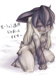 anthro female kneeling nude scar solo text young young_anthro young_female fuketsudan capcom monster_hunter lagombi lagomorph leporid mammal primatius rabbit 3:4 japanese_text translated