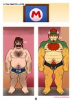 2024 absurd_res anthro arm_hair blue_eyes body_hair bowser brown_hair chest_hair clothed clothing colored comic dropsofmoonlight duo english_text facial_hair goatee hair happy_trail hi_res horn human koopa leg_hair male mammal mario mario_bros multicolored_body mustache nintendo nipples page_number pubes red_eyes red_hair scalie standing tan_body tan_skin text two_tone_body underwear underwear_only