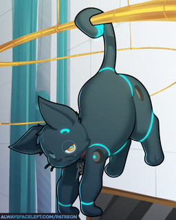 3_toes ambiguous_feral ambiguous_gender annoyed ass_up black_body black_ears black_fur black_inner_ear black_nose black_tail blue_markings collar collar_tag detailed_background dipstick_tail feet feral fur glowing glowing_markings hanging_by_tail inside looking_at_viewer machine markings pipe pupils quadruped side_view solo tail tail_markings text three-quarter_view toes whiskers white_pupils yellow_eyes alwaysfaceleft hi-fi_rush microsoft tango_gameworks 808_(hi-fi_rush) domestic_cat felid feline felis mammal robot 2024 absurd_res artist_name colored digital_media_(artwork) full-length_portrait hi_res portrait shaded url