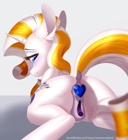 anal anal_penetration animal_genitalia animal_vulva anus bodily_fluids butt buttplug buttplug_in_ass buttplug_insertion clitoris cutie_mark dock_(anatomy) equine_genitalia equine_vulva eyeshadow female feral gaping gaping_vagina gem genital_fluids genitals horn jewel_buttplug lidded_eyes looking_at_viewer looking_back lying makeup nude object_in_ass on_front penetration plug_(sex_toy) plug_insertion puffy_anus rear_view sex_toy sex_toy_in_ass sex_toy_insertion solo tail vaginal_fluids vulva conditional_dnp meowcephei hasbro my_little_pony mythology fan_character heart_of_platinum_(oc) equid equine mammal mythological_creature mythological_equine unicorn hi_res