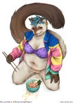 anthro bodily_fluids bra chopsticks clothed clothing ear_piercing female food food_fetish food_play genital_fluids genitals jacket no_shirt no_underwear noodles piercing pussy ramen simple_background slightly_chubby slightly_chubby_anthro slightly_chubby_female solo steam text tongue tongue_out topwear underwear urine urine_as_food urine_in_bowl urine_on_food urine_on_ground watersports white_background the_gentle_giant hermia_idril domestic_cat felid feline felis mammal siamese absurd_res english_text hi_res url trans_(lore) trans_woman_(lore)