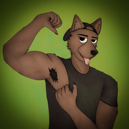 anthro armpit_fetish armpit_hair armpit_tuft biceps body_hair brown_body brown_fur clothed clothing fur hat headgear headwear jock male muscular muscular_male solo tongue tongue_out cashpup canid canine mammal 1:1 hi_res