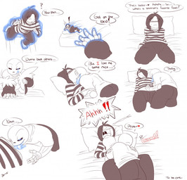 bed bite blush bodily_fluids bone bottomwear breasts clothed clothing collar dialogue duo exclamation_point exposed_breasts eyes_closed female female_on_bottom fully_clothed furniture levitation licking licking_lips looking_pleasured lying male male/female male_on_top medium_breasts nervous nipples not_furry on_back on_bed on_bottom on_top onomatopoeia pants pattern_clothing pattern_shirt pattern_topwear question_mark screaming shirt simple_background skeleton sound_effects speech_bubble striped_clothing striped_shirt striped_topwear stripes surprised sweat t-shirt telekinesis text tongue tongue_out topwear undressing white_background bubble_kitten17 undertale undertale_(series) frisk_(undertale) sans_(undertale) animated_skeleton human mammal undead 2015 comic english_text hi_res restricted_palette
